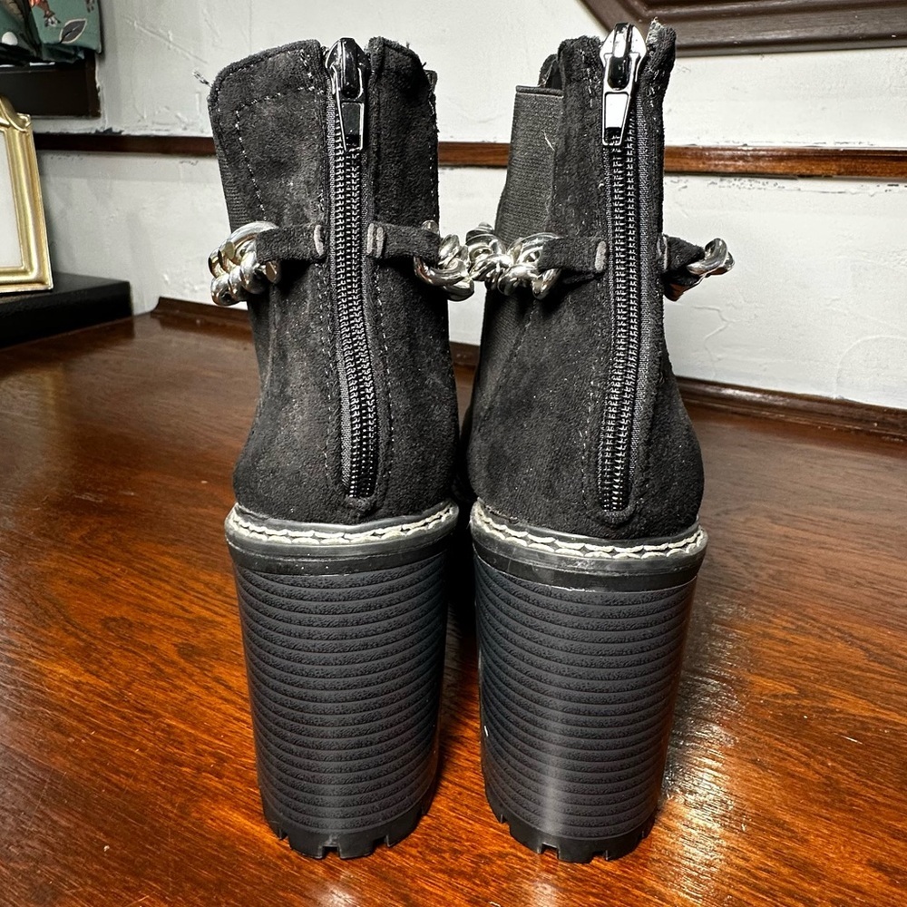 Olivia Miller Alyssa Block Heel Ankle Boots Chain Platform Size 11 Black New - Picture 5 of 10